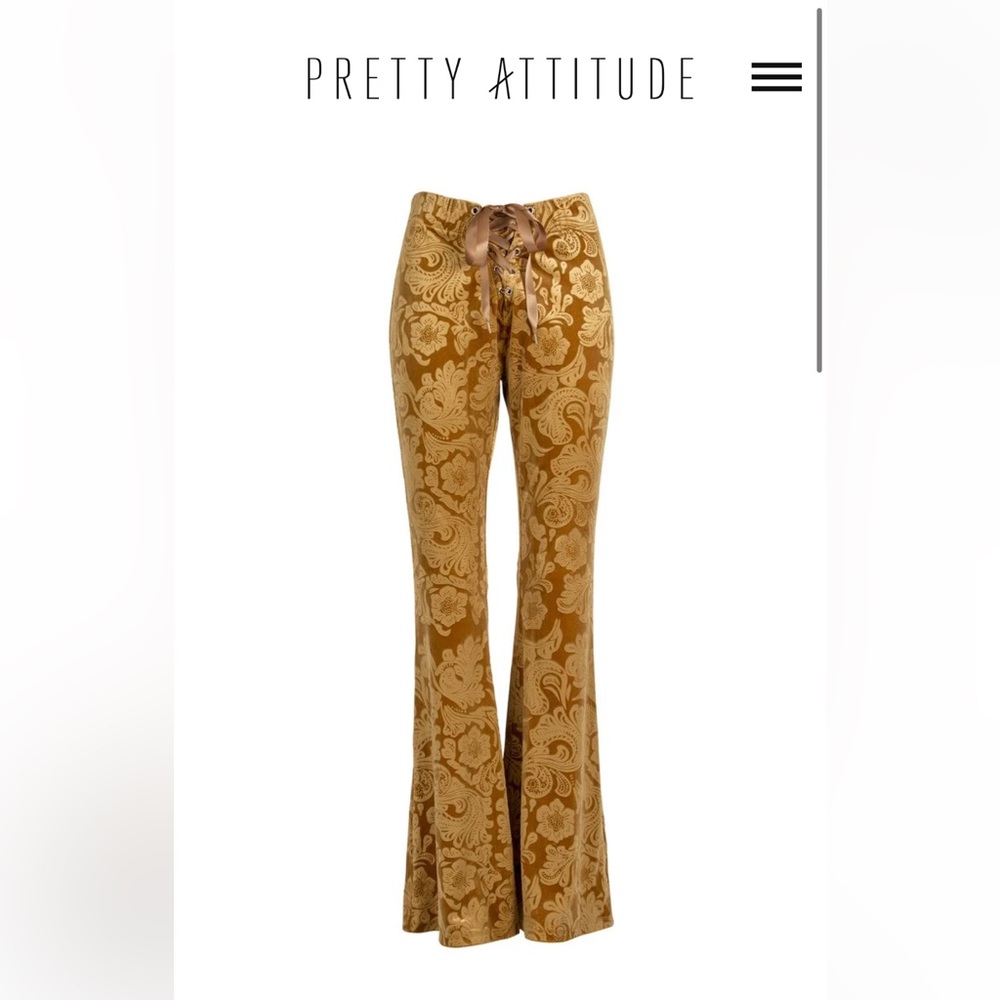 Pretty attitude XL boutique Mustard yellow Burnout Velvet Flared Bell Bottom